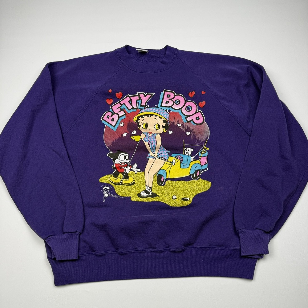 Vintage Jerzees Sweatshirt Mens Large Purple Fleece Crewneck Betty Boop 90s